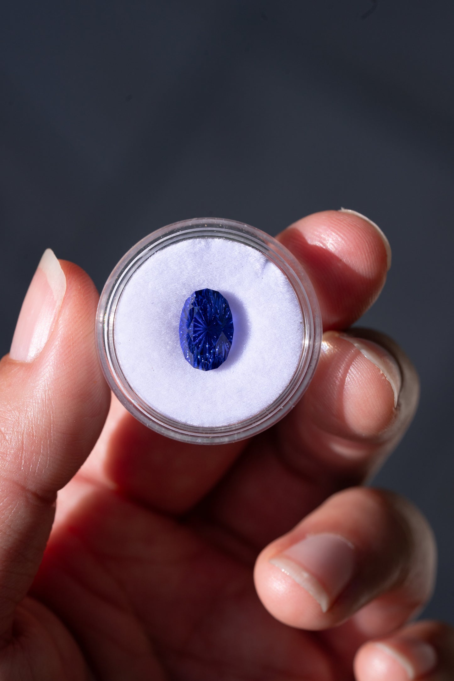 3.28 Carat Dark Blue Fantasy Cut Oval Lab Sapphire