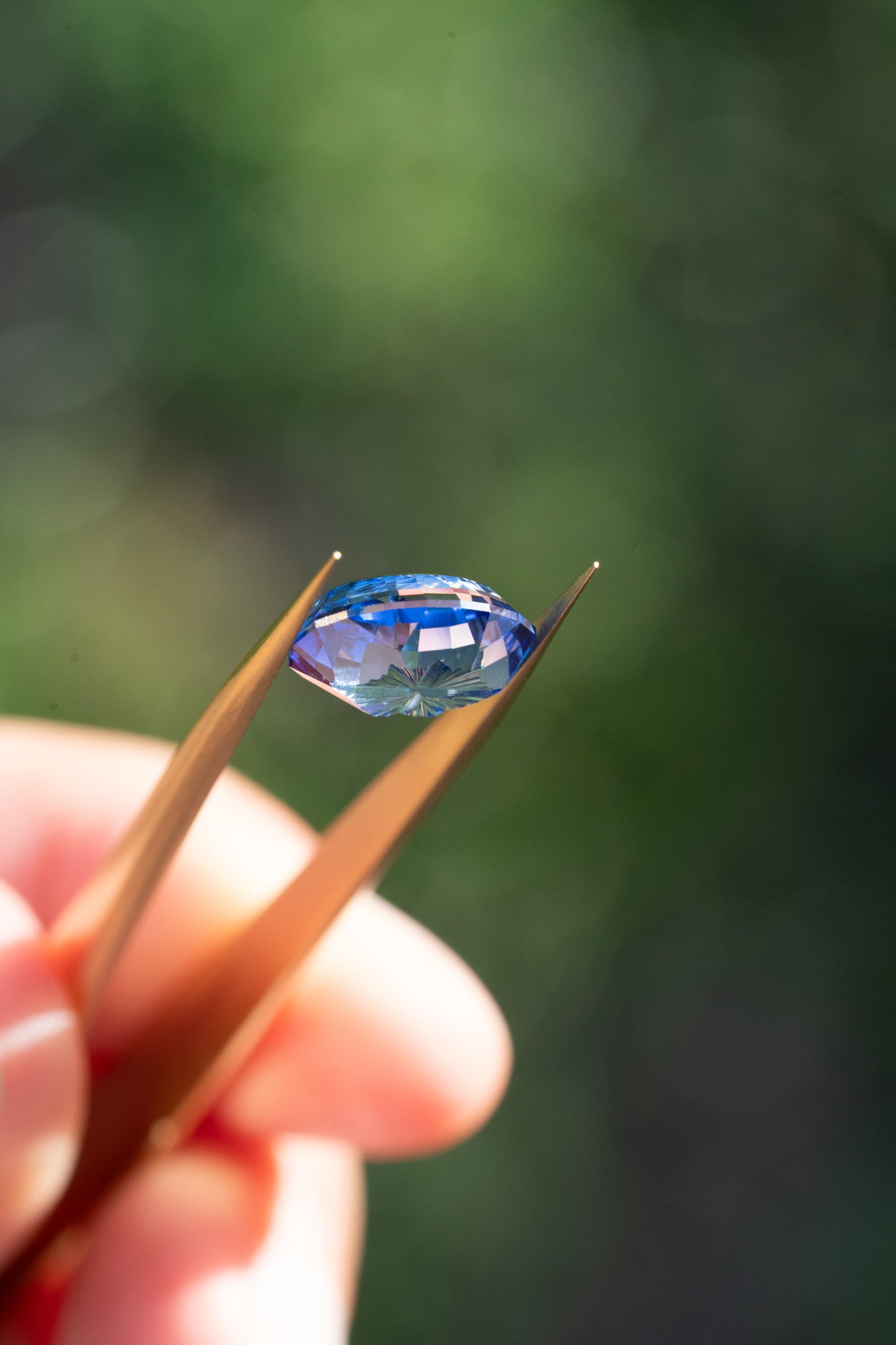 4.94 Carat Two-Tone Light Blue Fantasy Cut Lab Sapphire