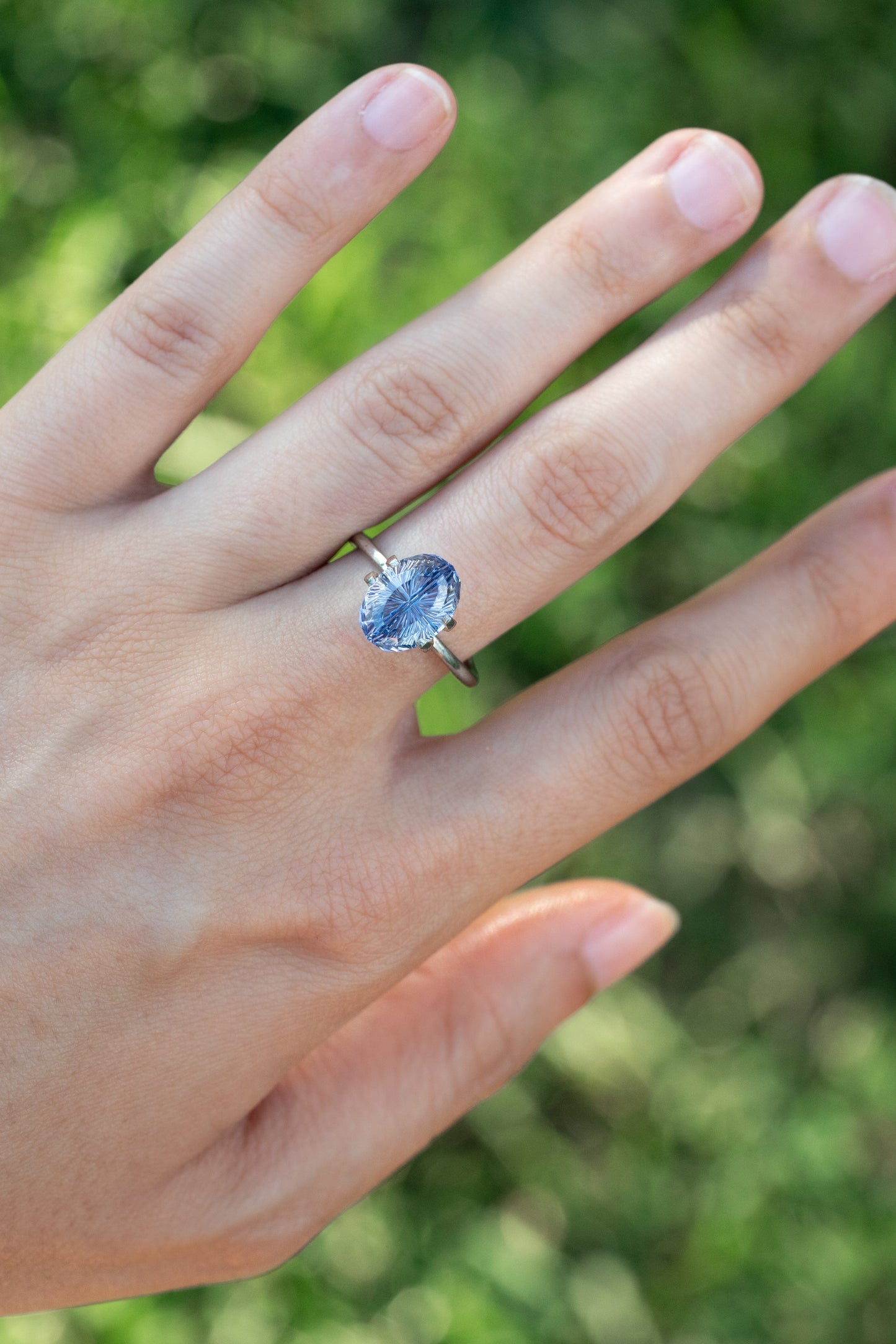 4.94 Carat Two-Tone Light Blue Fantasy Cut Lab Sapphire