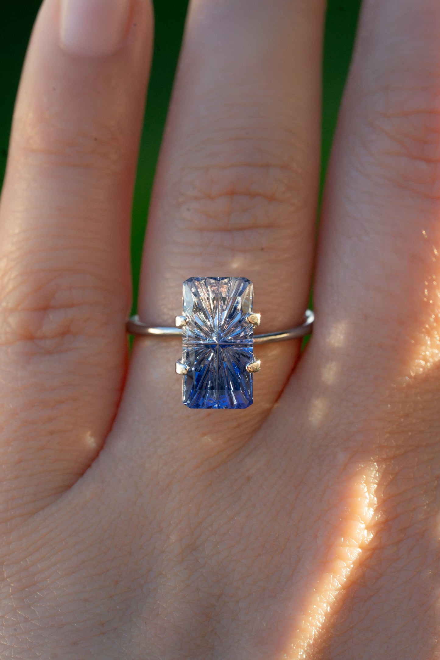 3.86 Carat Bi-Color Blue and White Fantasy Cut Lab Sapphire