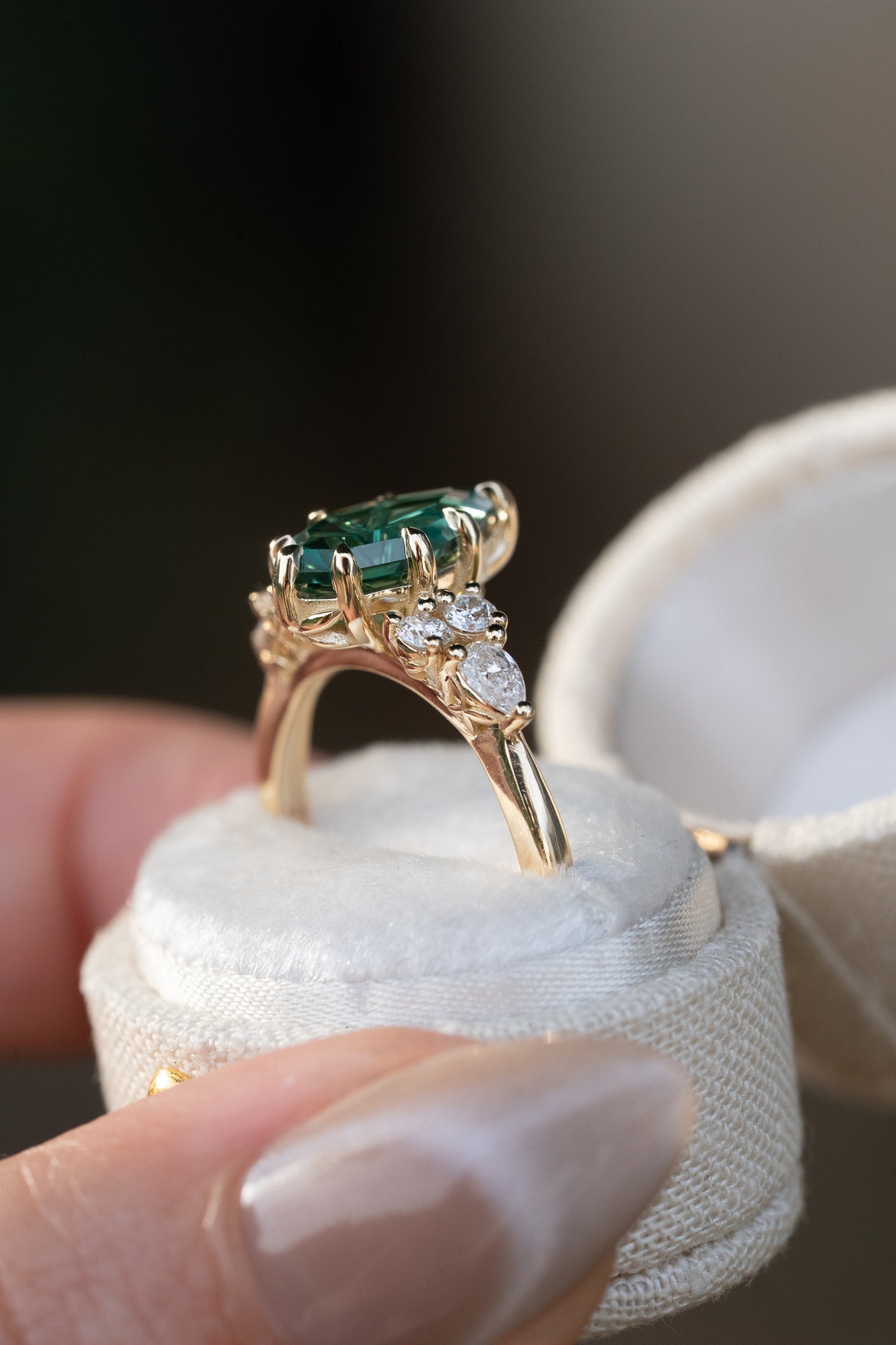 Rosewood Ring- Size 7 Fantasy Cut Green Lab Sapphire