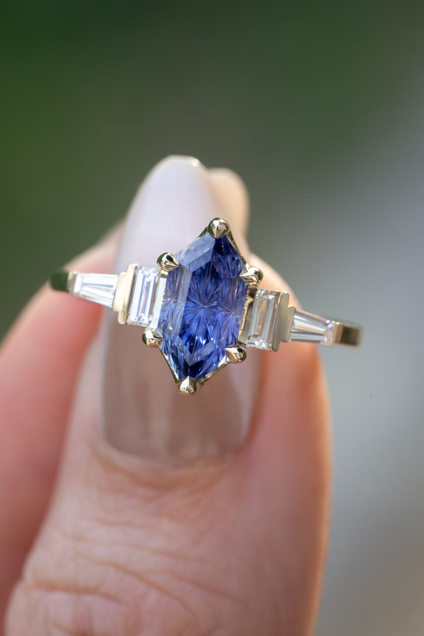 Starfall Ring- Size 7 Fantasy Cut Medium Periwinkle Blue Lab Sapphire