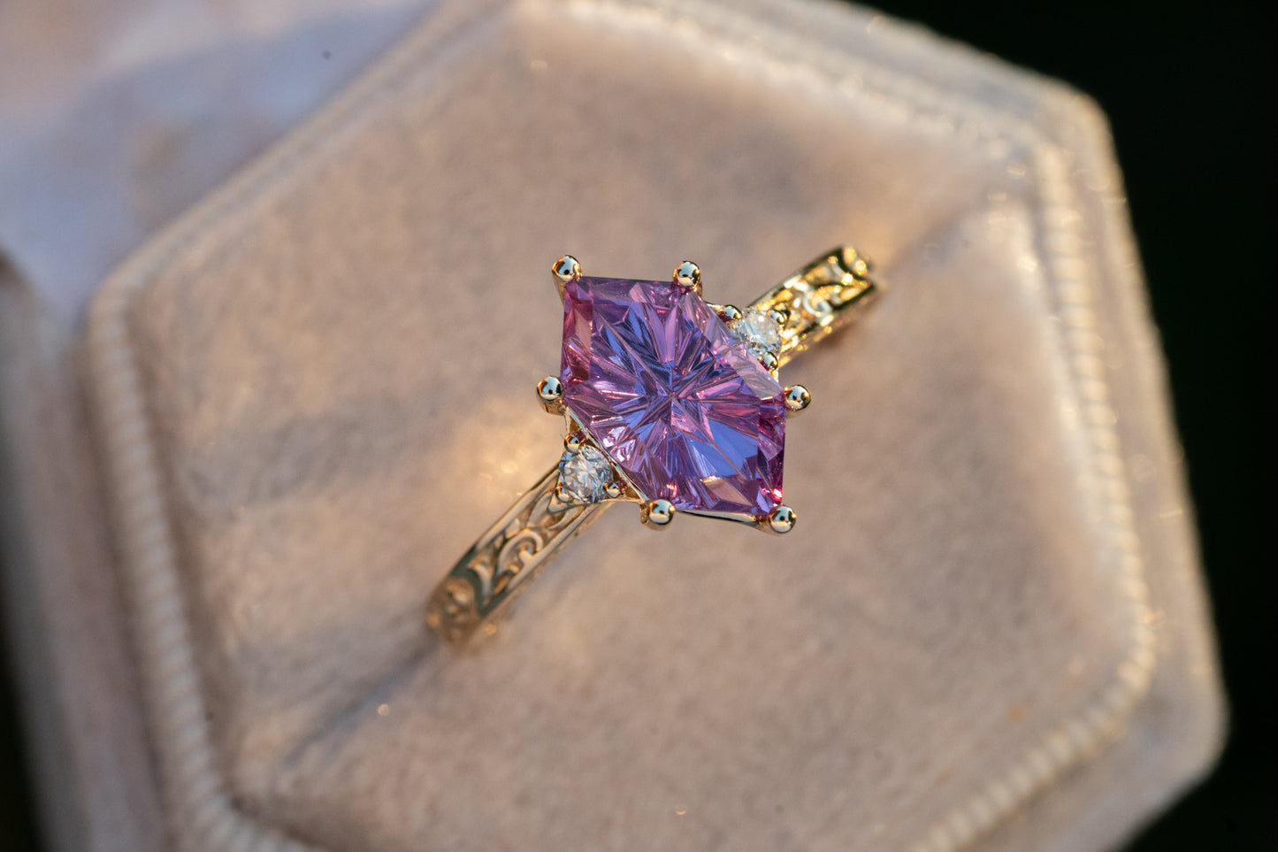 The Eowyn Ring with 2.18 Carat Purple Pink Lab Sapphire- Size 7