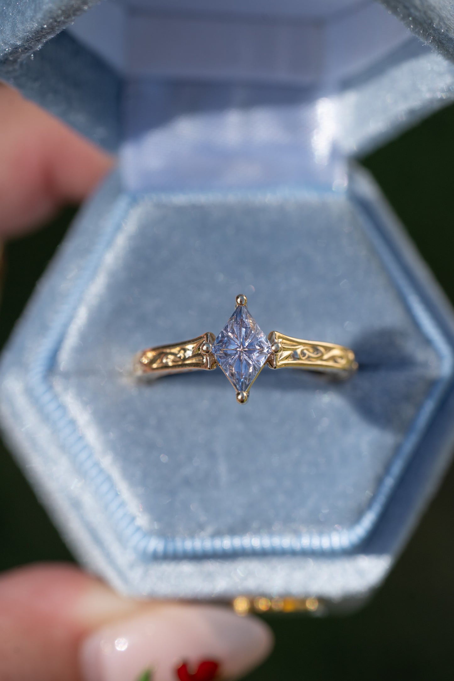 The Fable Ring with 1 Carat Fantasy Cut Madagascar Sapphire- Size 7