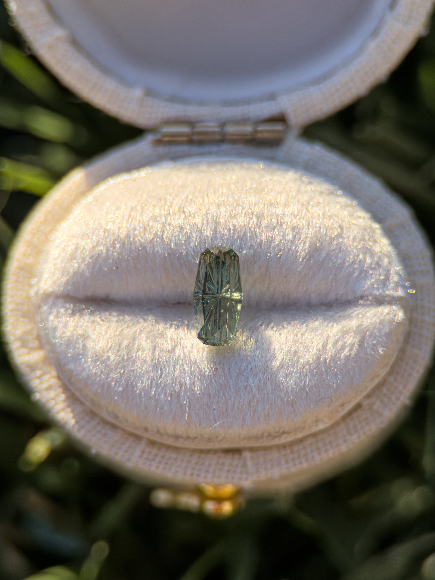 0.76 Carat Olive Green Fantasy Cut Cushion Montana Sapphire