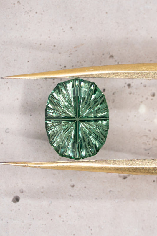1.09 Carat Leafy Green Fantasy Cut Lab Sapphire