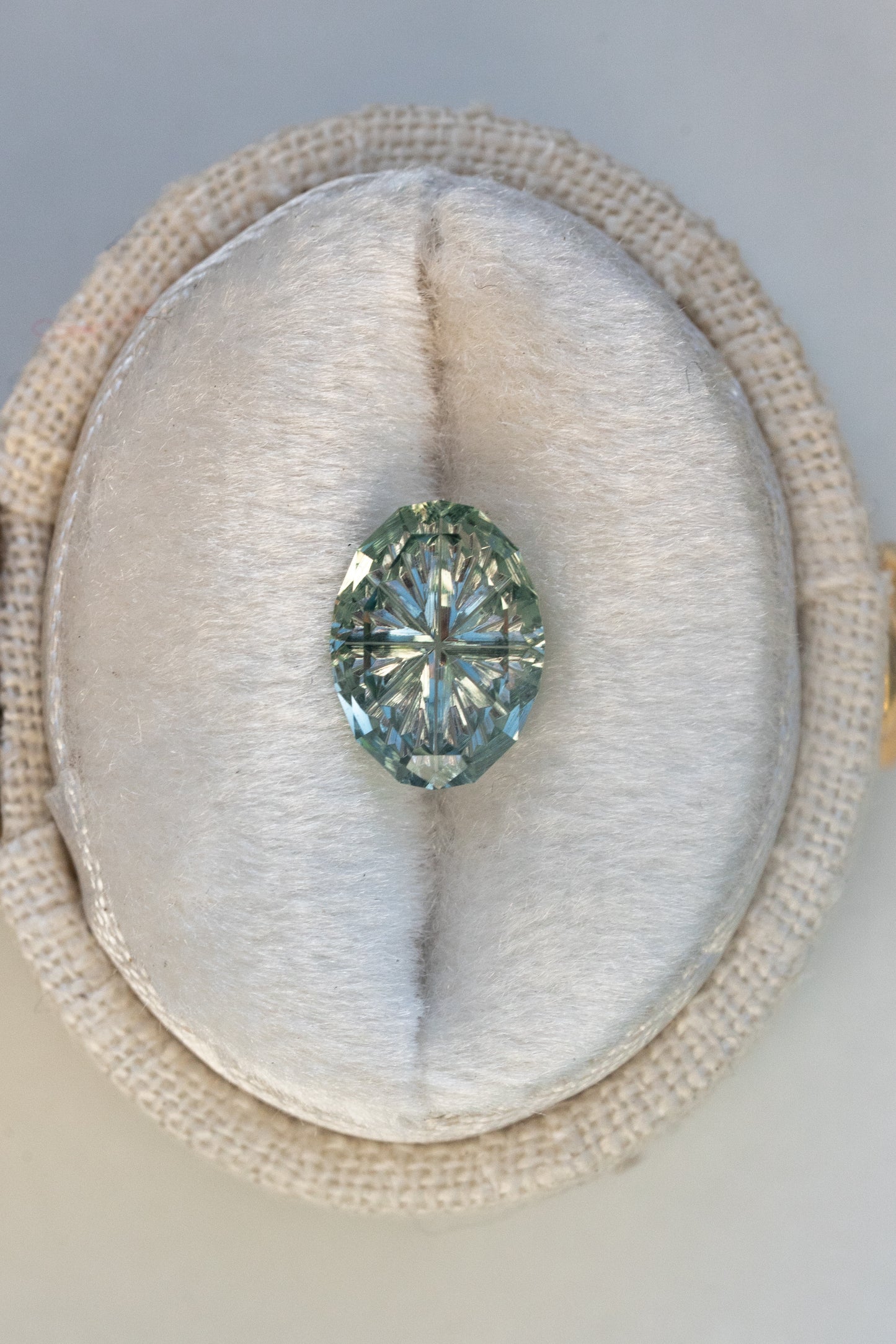 1.46 Carat Pale Green to Teal Fantasy Cut Oval Montana Sapphire