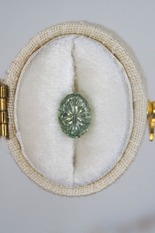 1.46 Carat Pale Green to Teal Fantasy Cut Oval Montana Sapphire