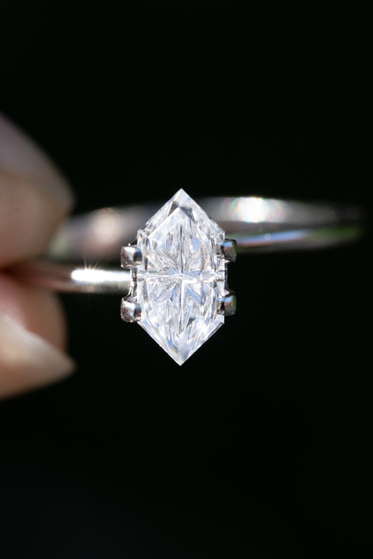 1.56 Carat White Fantasy Cut Dutch Marquise Lab Sapphire