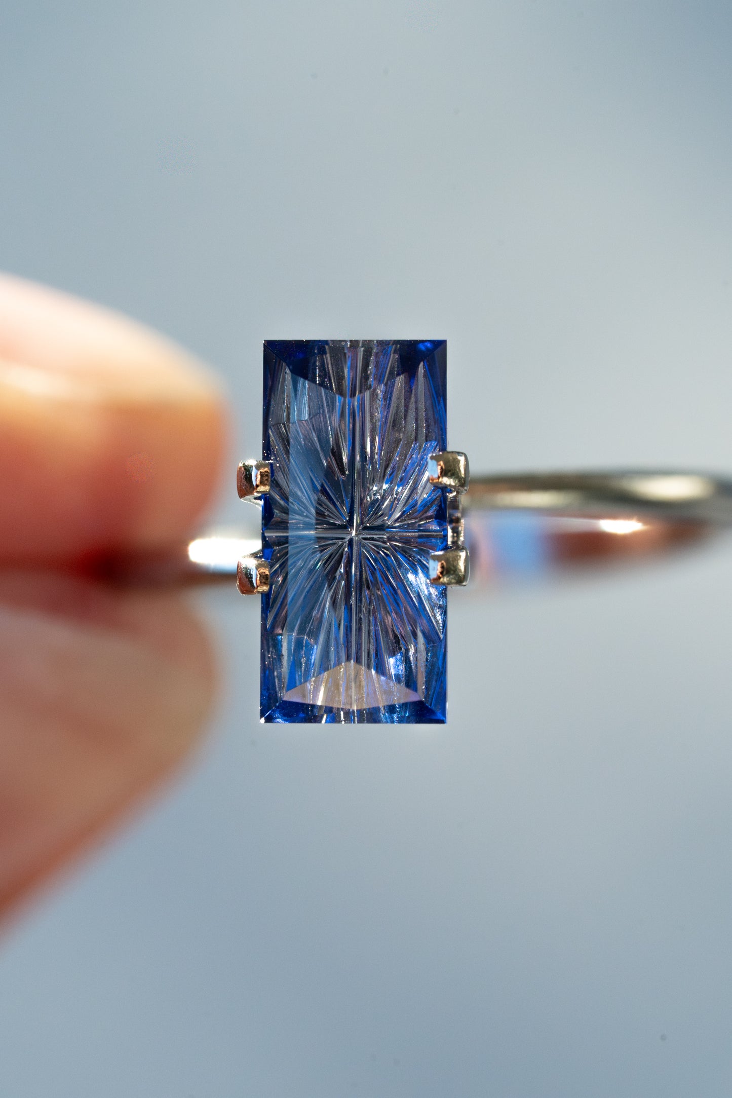 3.12 Carat Medium Blue Fantasy Cut Lab Sapphire