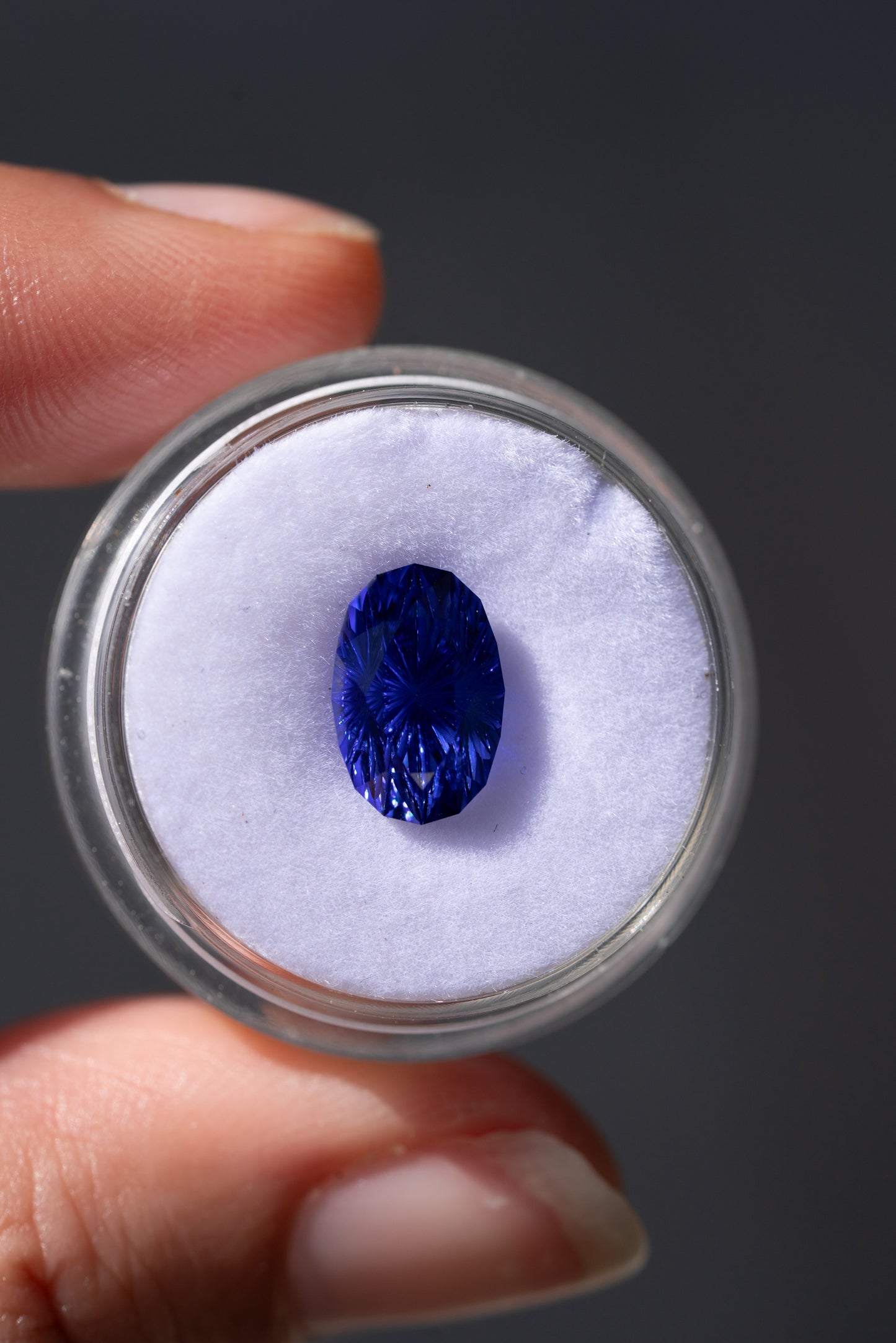 3.28 Carat Dark Blue Fantasy Cut Oval Lab Sapphire