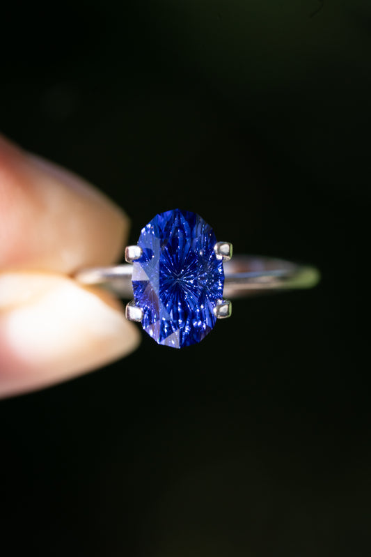 3.28 Carat Dark Blue Fantasy Cut Oval Lab Sapphire