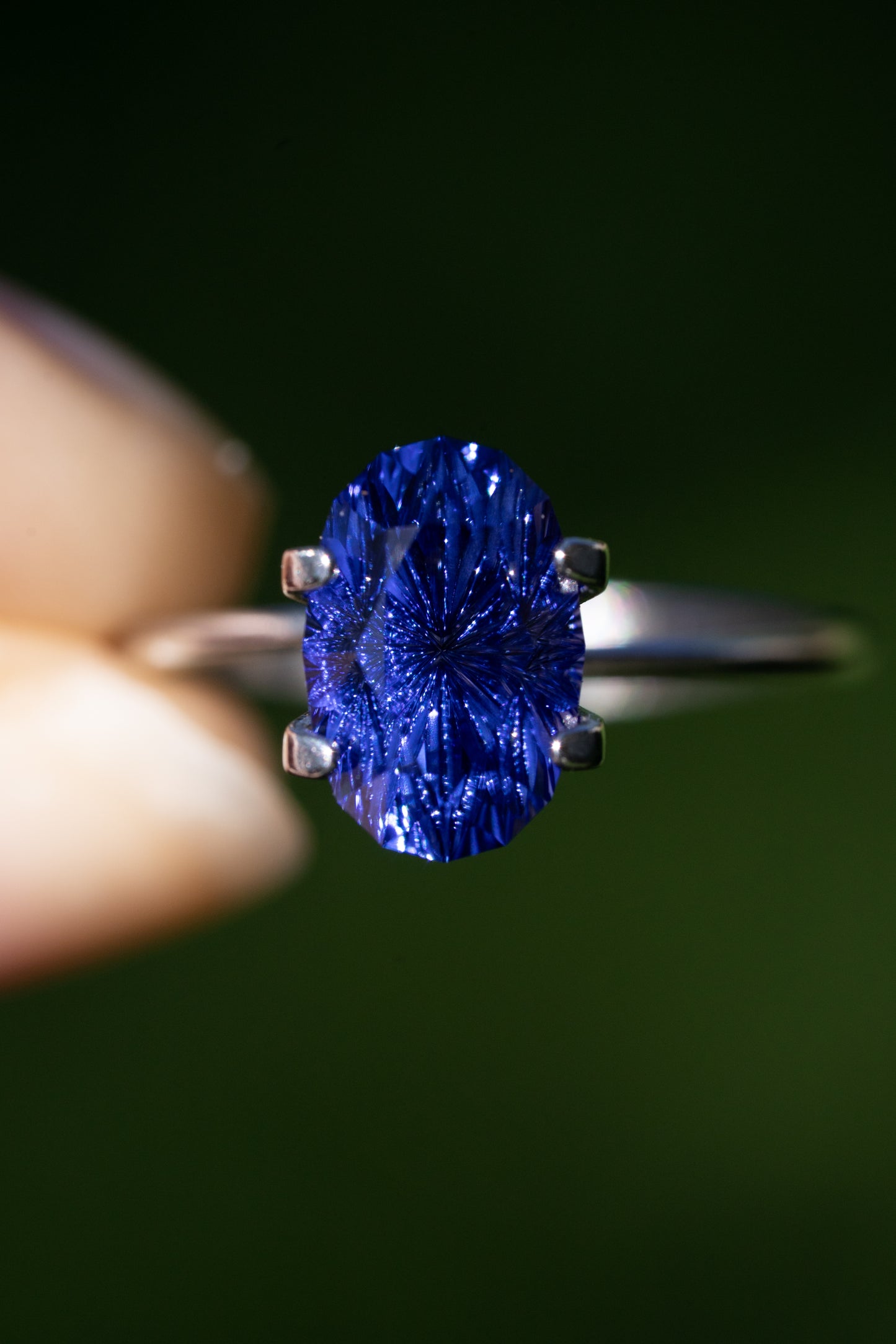 3.28 Carat Dark Blue Fantasy Cut Oval Lab Sapphire