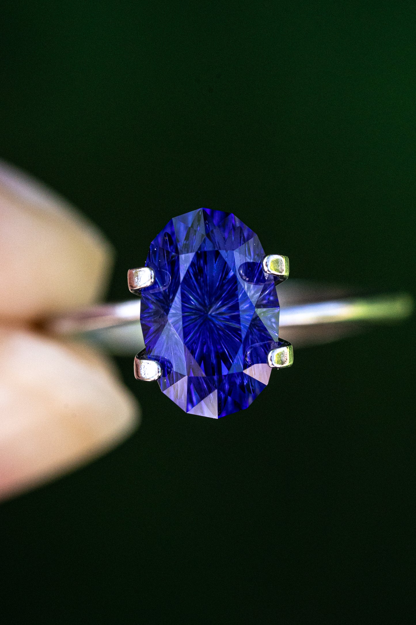 3.28 Carat Dark Blue Fantasy Cut Oval Lab Sapphire