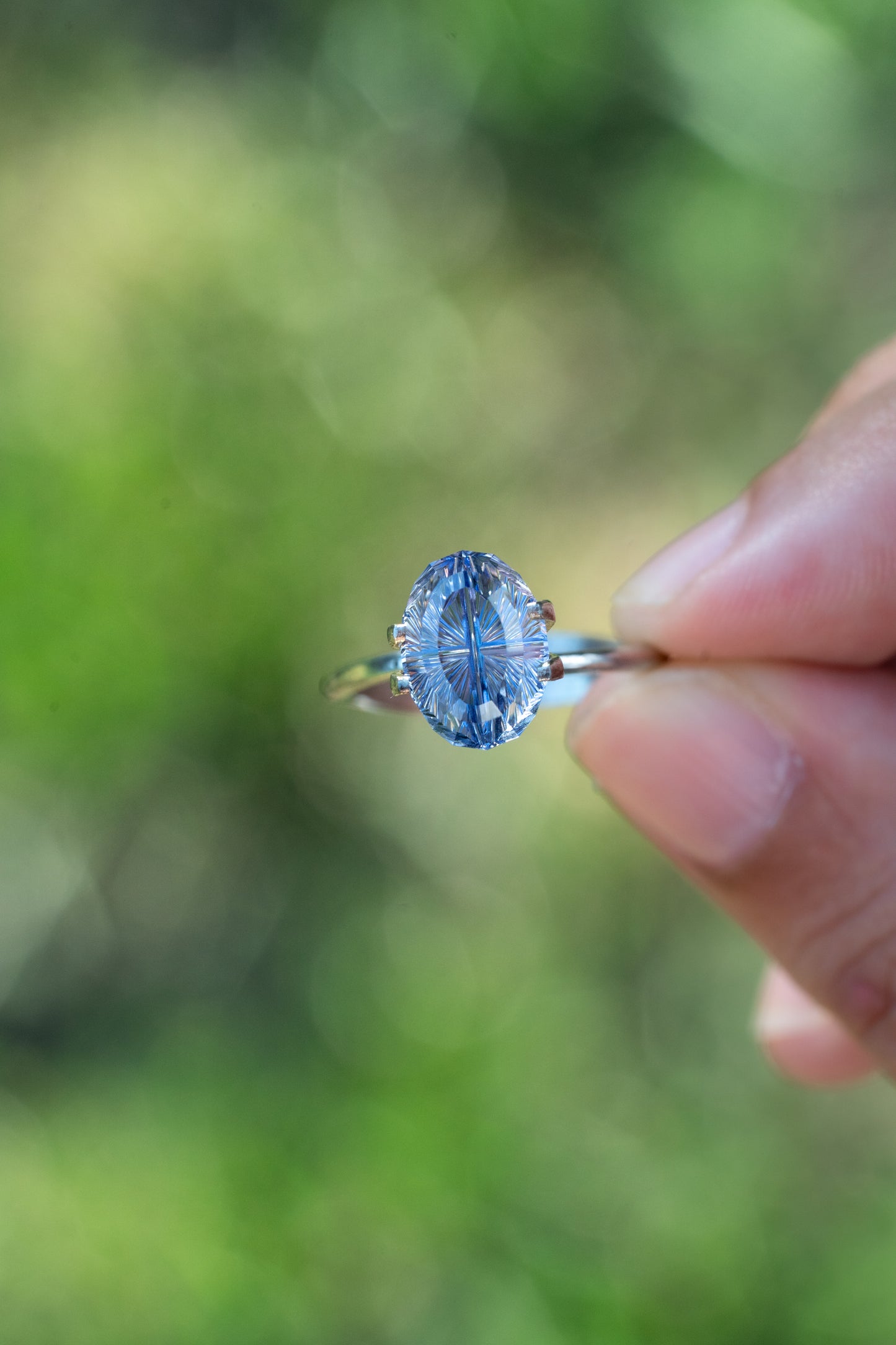 4.94 Carat Two-Tone Light Blue Fantasy Cut Lab Sapphire