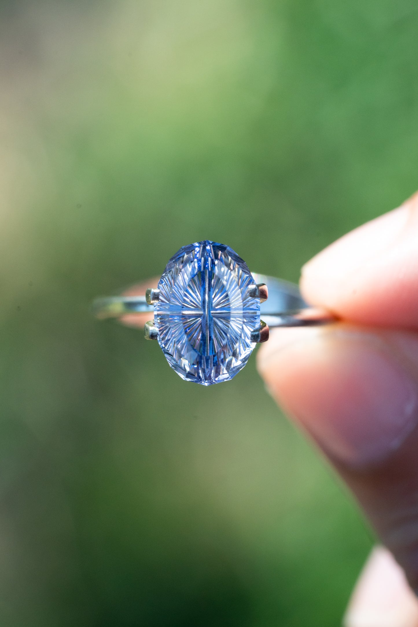 4.94 Carat Two-Tone Light Blue Fantasy Cut Lab Sapphire