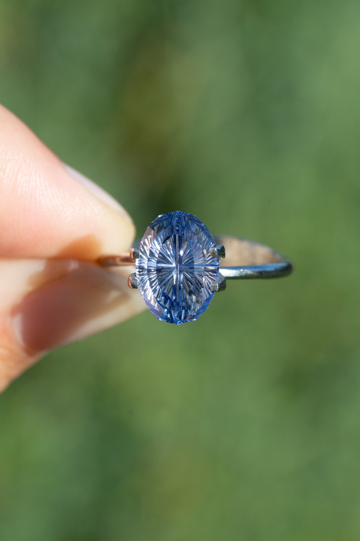 4.94 Carat Two-Tone Light Blue Fantasy Cut Lab Sapphire
