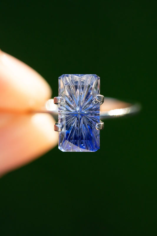 3.86 Carat Bi-Color Blue and White Fantasy Cut Lab Sapphire