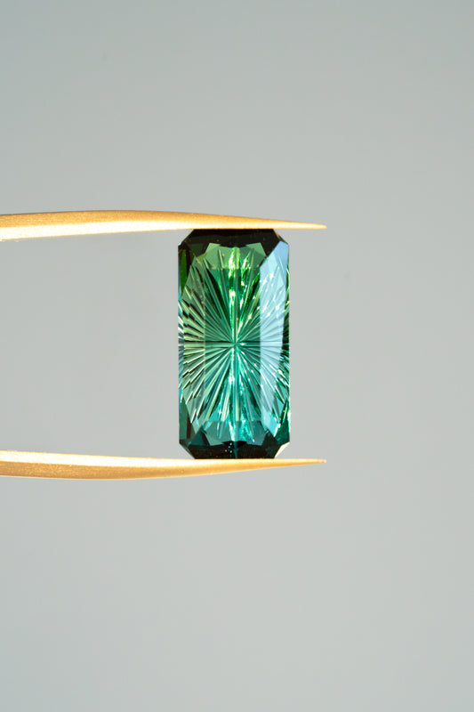 3.36 Carat Bi-Color Blue Green Fantasy Cut Natural Tourmaline