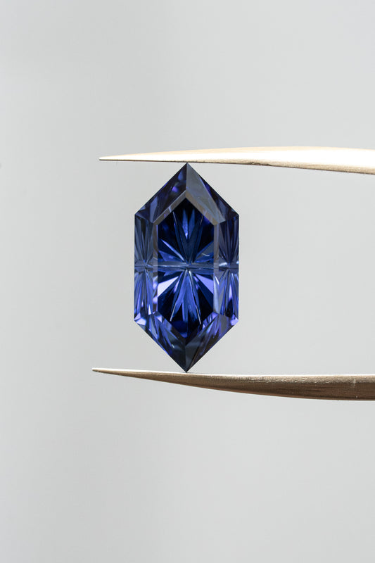 3.0 Carat Dark Blue Fantasy Cut Lab Sapphire