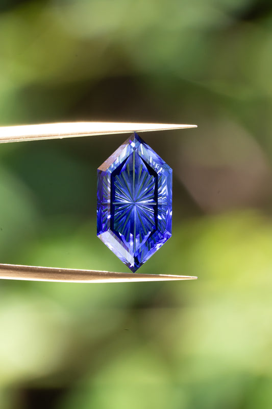 5.73 Carat Two-Tone Light Blue Fantasy Cut Lab Sapphire