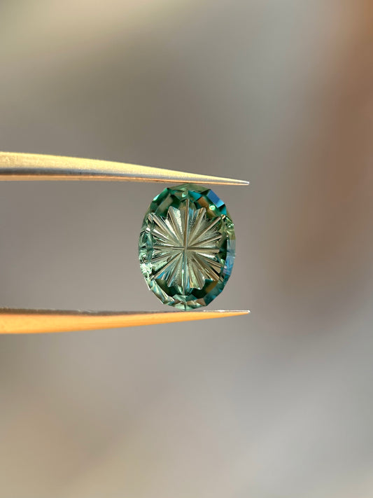 0.91 Carat Green Fantasy Cut Lab Sapphire