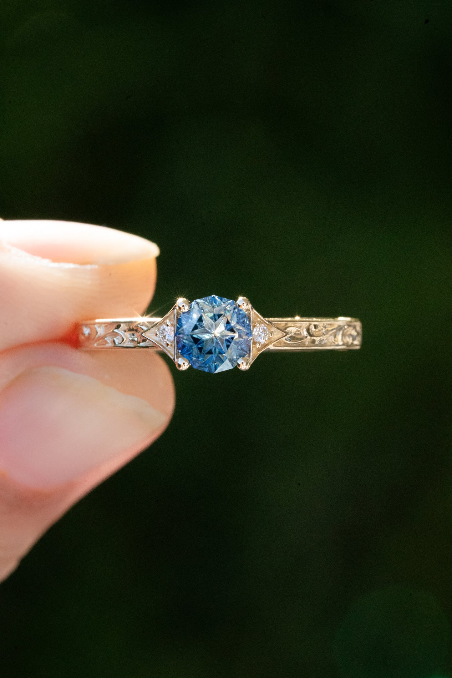 The Eowyn Ring with 0.97 Carat Parti Blue Madagascar Sapphire- Size 7