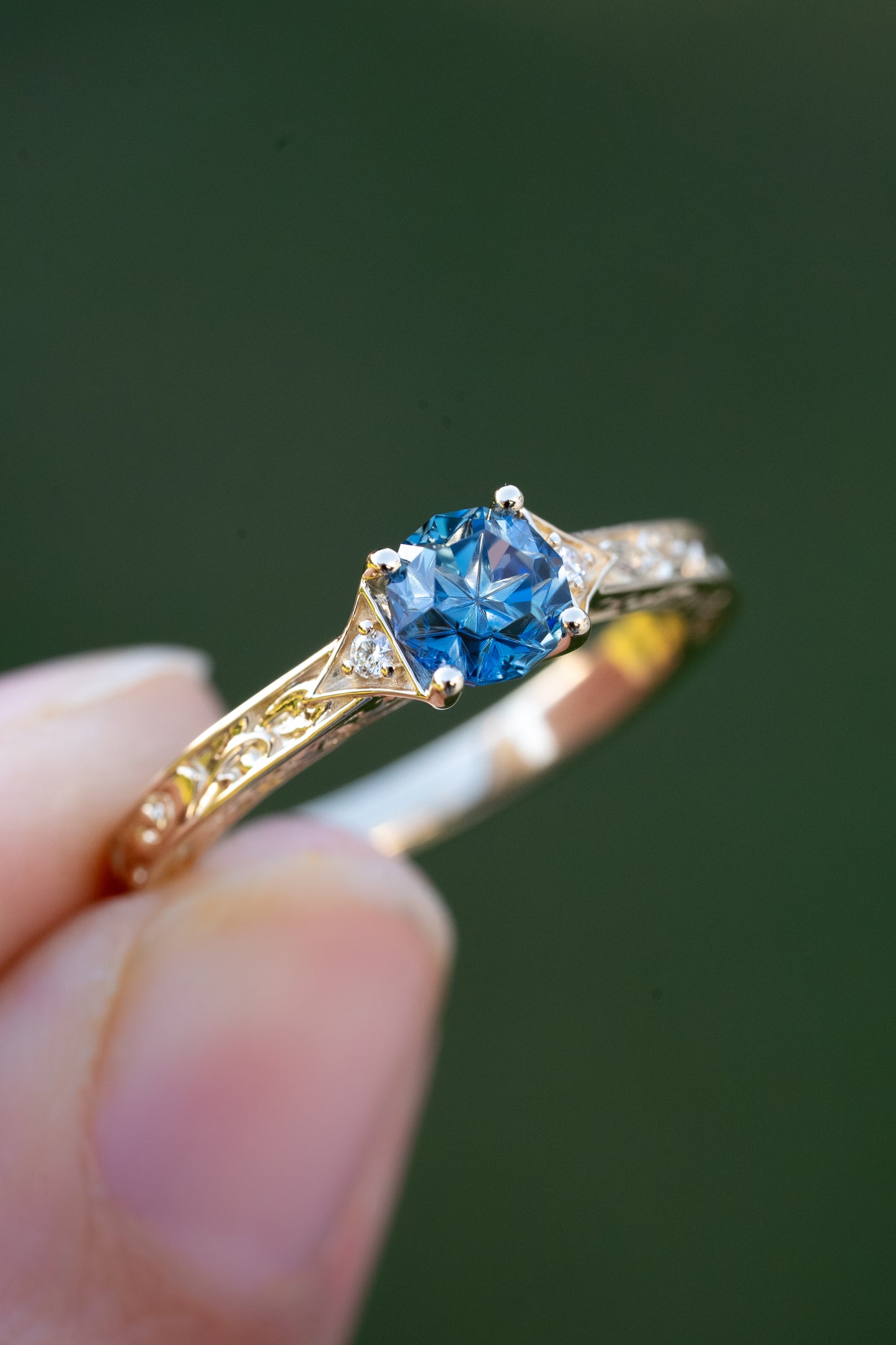 The Eowyn Ring with 0.97 Carat Parti Blue Madagascar Sapphire- Size 7