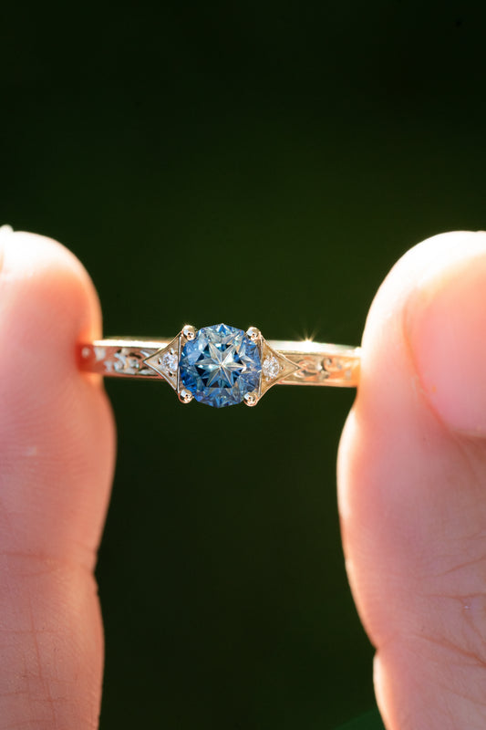 The Eowyn Ring with 0.97 Carat Parti Blue Madagascar Sapphire- Size 7