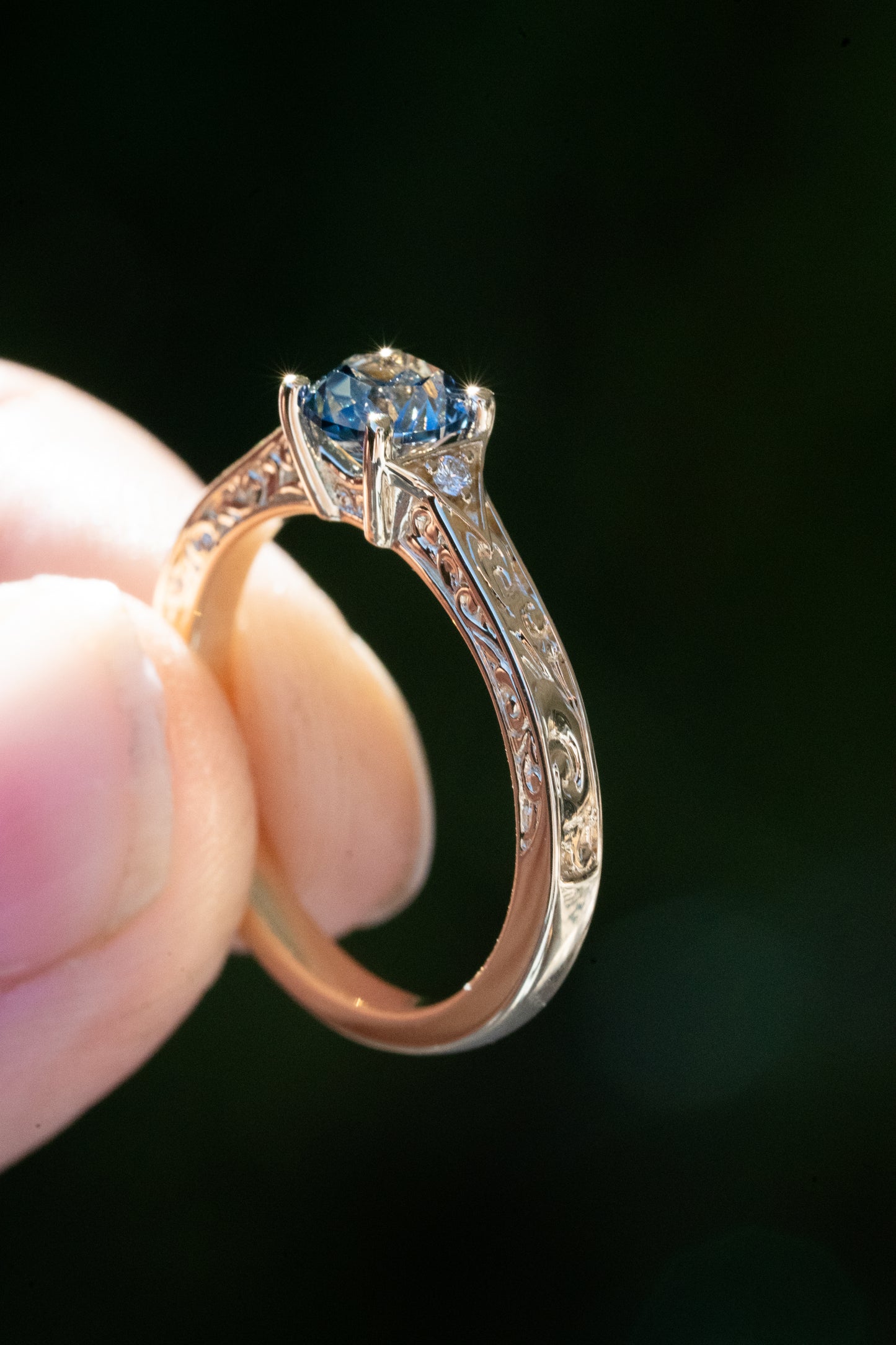 The Eowyn Ring with 0.97 Carat Parti Blue Madagascar Sapphire- Size 7