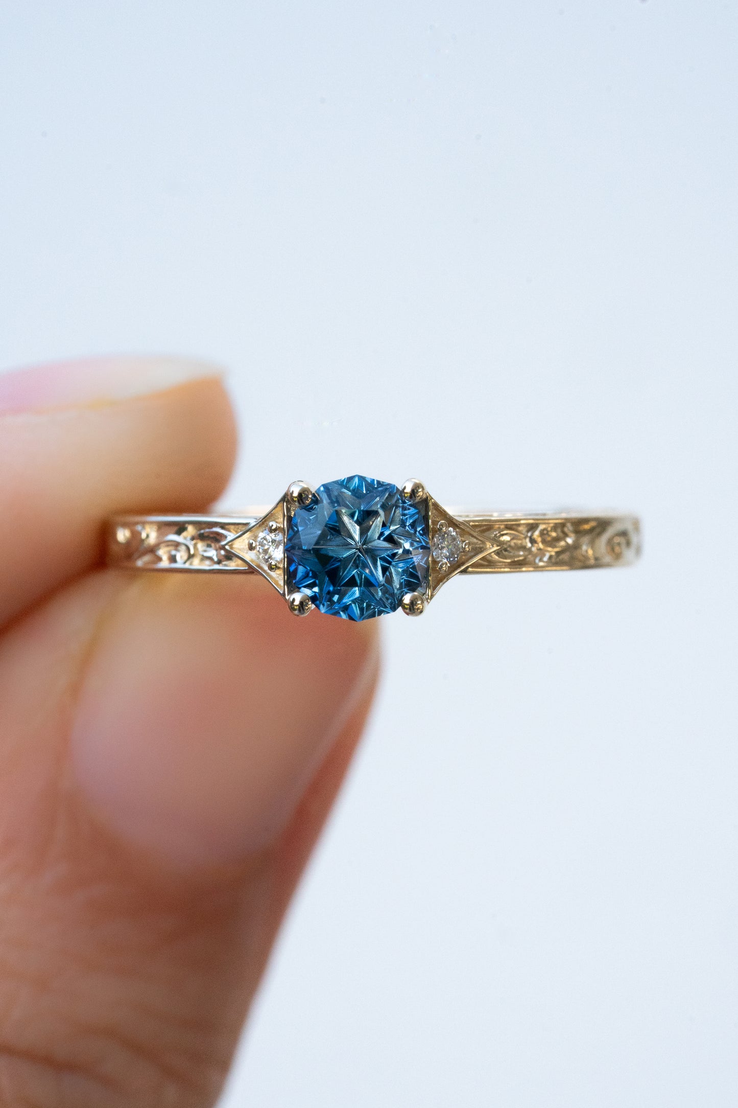 The Eowyn Ring with 0.97 Carat Parti Blue Madagascar Sapphire- Size 7
