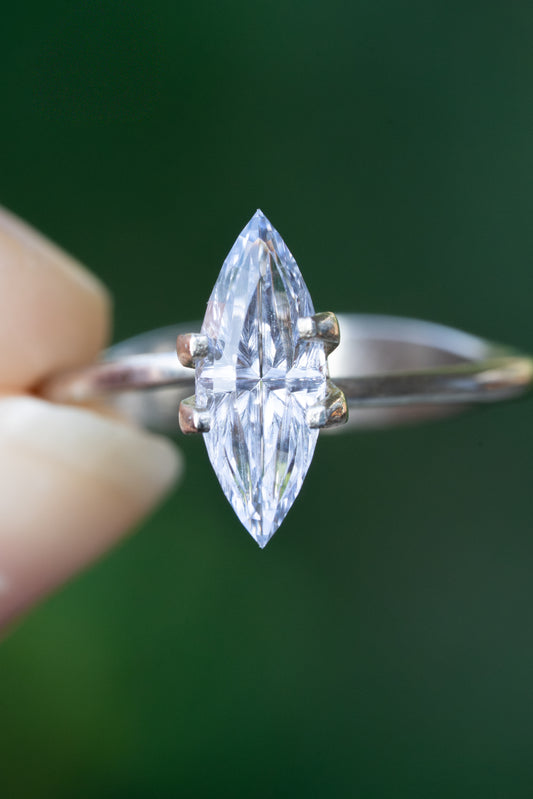 1.86 Carat Silvery Blue White Fantasy Cut Lab Sapphire
