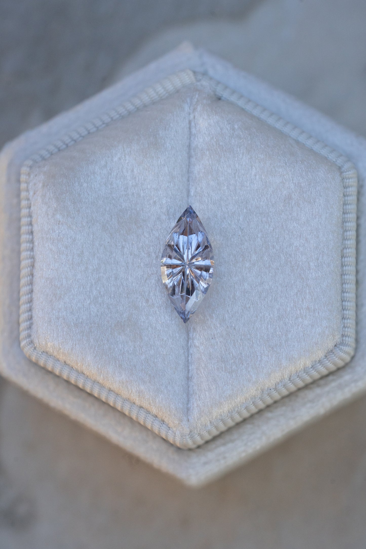 1.93 Carat Silvery Periwinkle Fantasy Cut Lab Sapphire