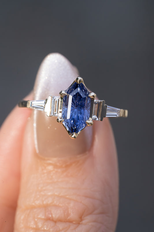 Starfall Ring- Size 7 Fantasy Cut Medium Periwinkle Blue Lab Sapphire