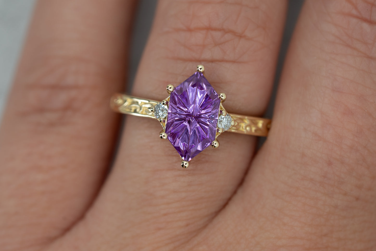 The Eowyn Ring with 2.18 Carat Purple Pink Lab Sapphire- Size 7