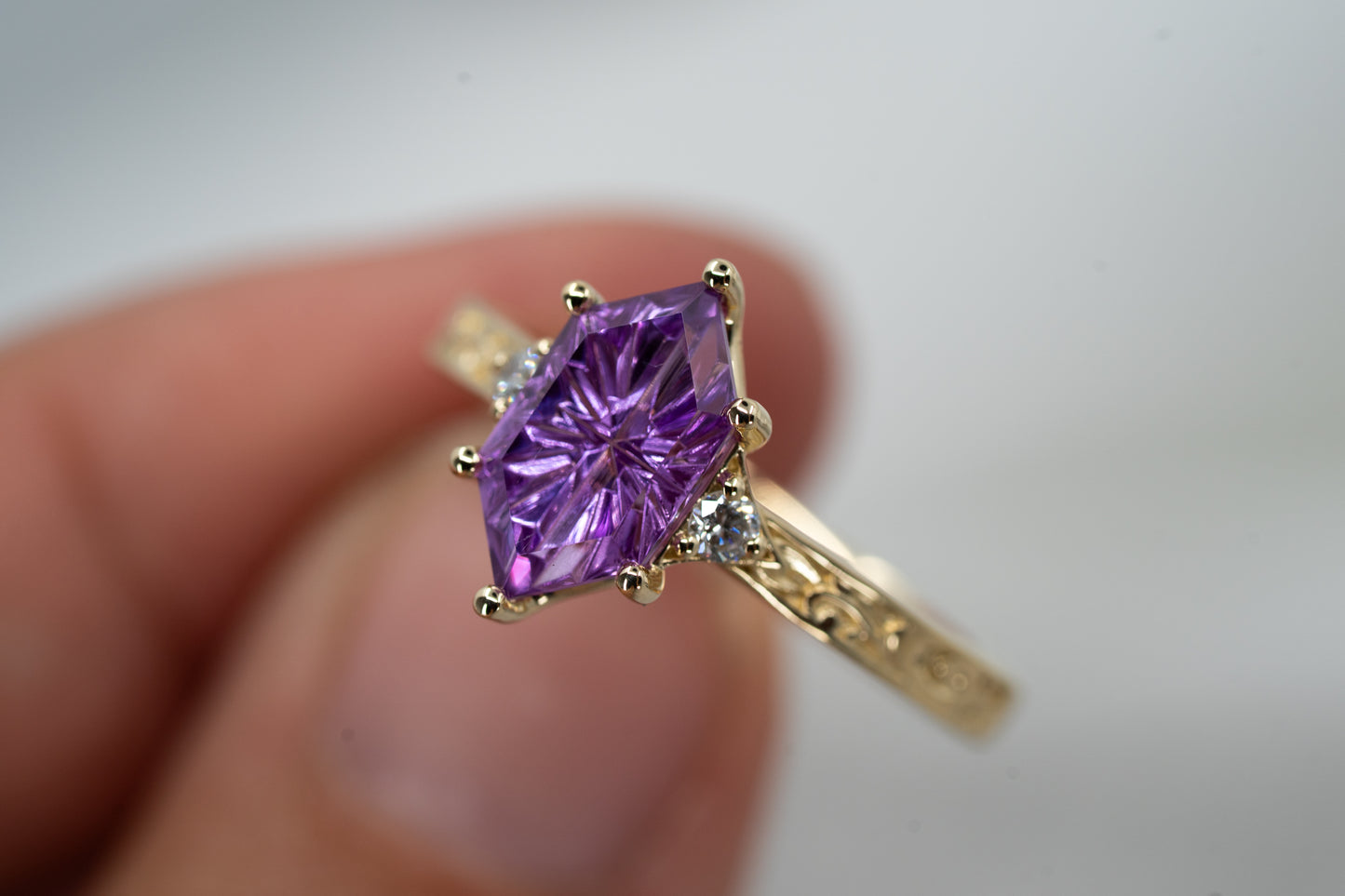 The Eowyn Ring with 2.18 Carat Purple Pink Lab Sapphire- Size 7