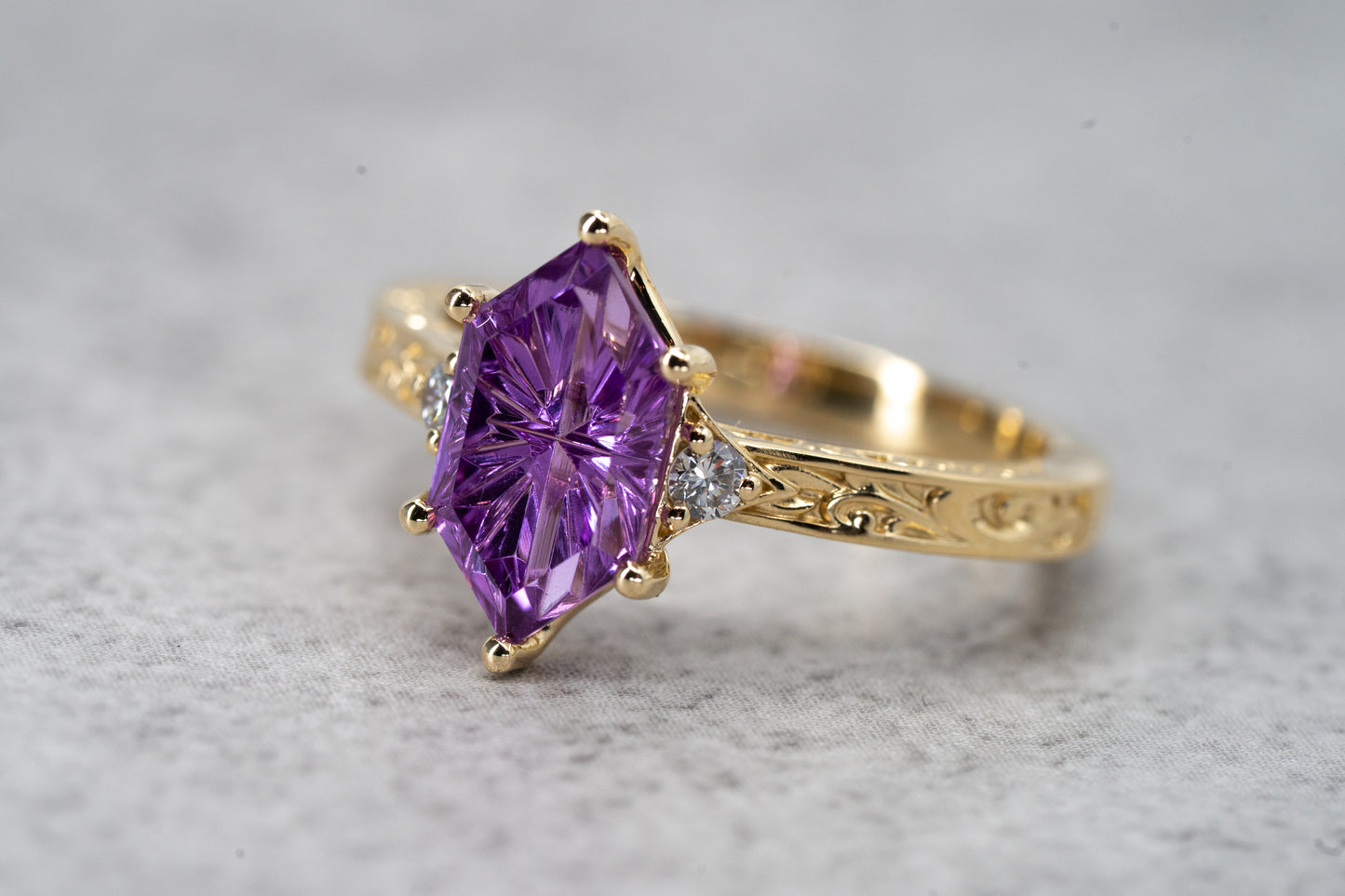 The Eowyn Ring with 2.18 Carat Purple Pink Lab Sapphire- Size 7