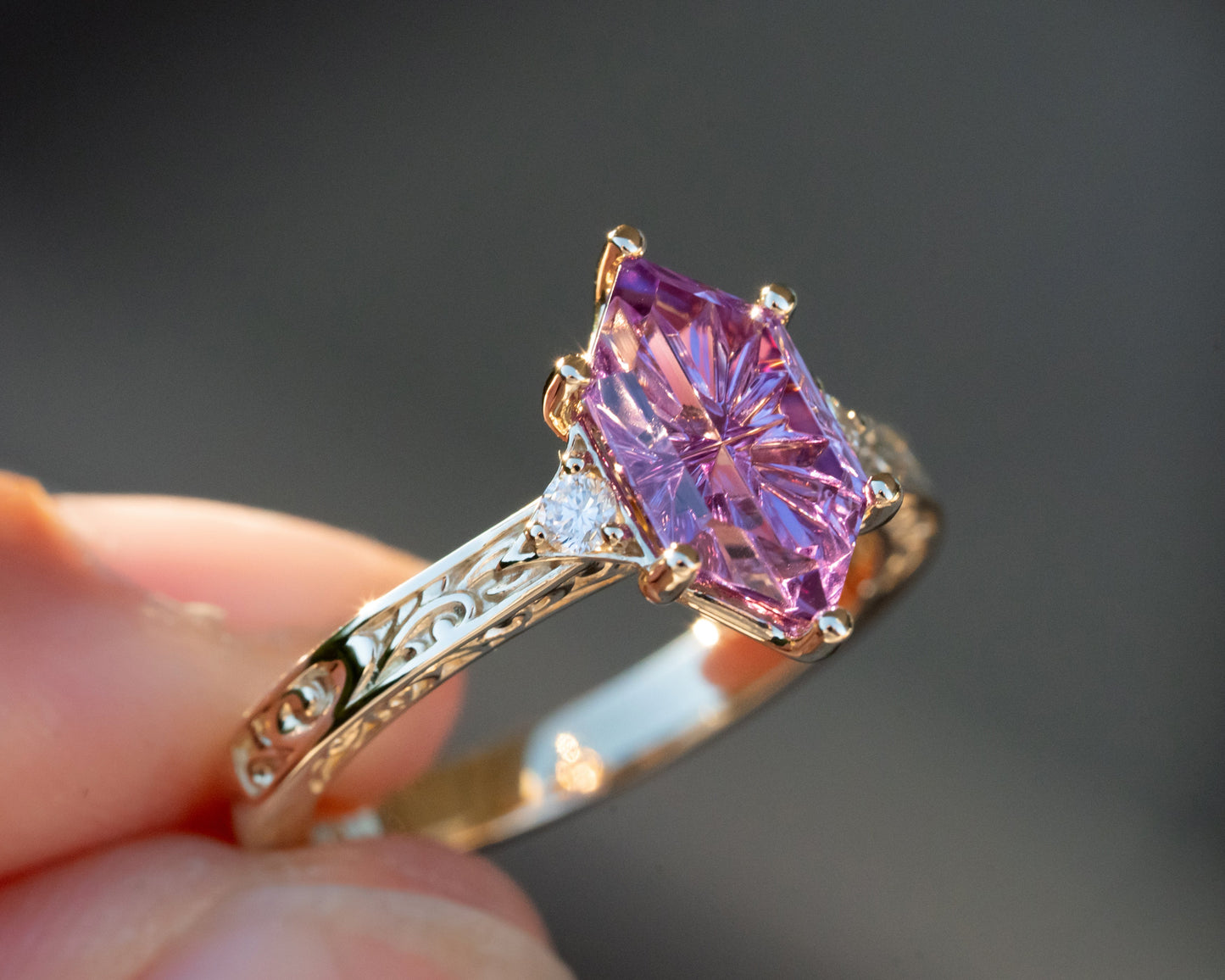 The Eowyn Ring with 2.18 Carat Purple Pink Lab Sapphire- Size 7