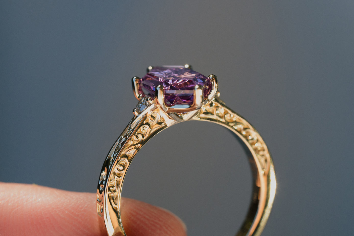 The Eowyn Ring with 2.18 Carat Purple Pink Lab Sapphire- Size 7