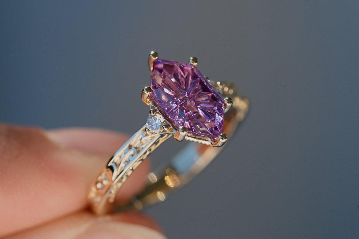 The Eowyn Ring with 2.18 Carat Purple Pink Lab Sapphire- Size 7