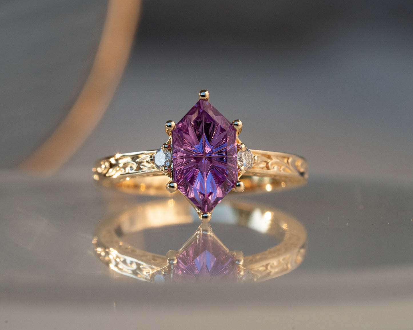 The Eowyn Ring with 2.18 Carat Purple Pink Lab Sapphire- Size 7