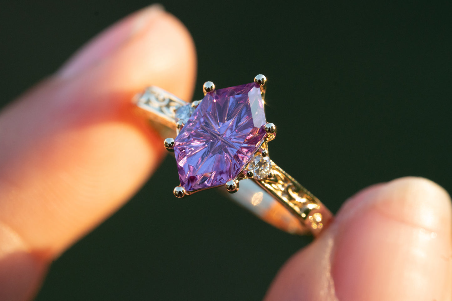 The Eowyn Ring with 2.18 Carat Purple Pink Lab Sapphire- Size 7
