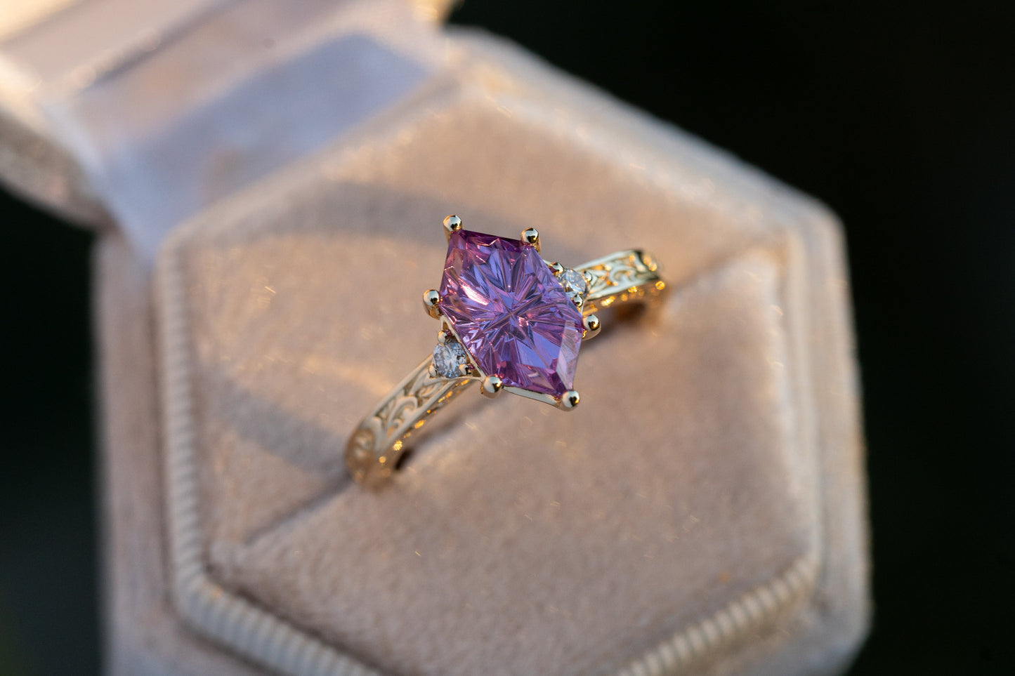 The Eowyn Ring with 2.18 Carat Purple Pink Lab Sapphire- Size 7