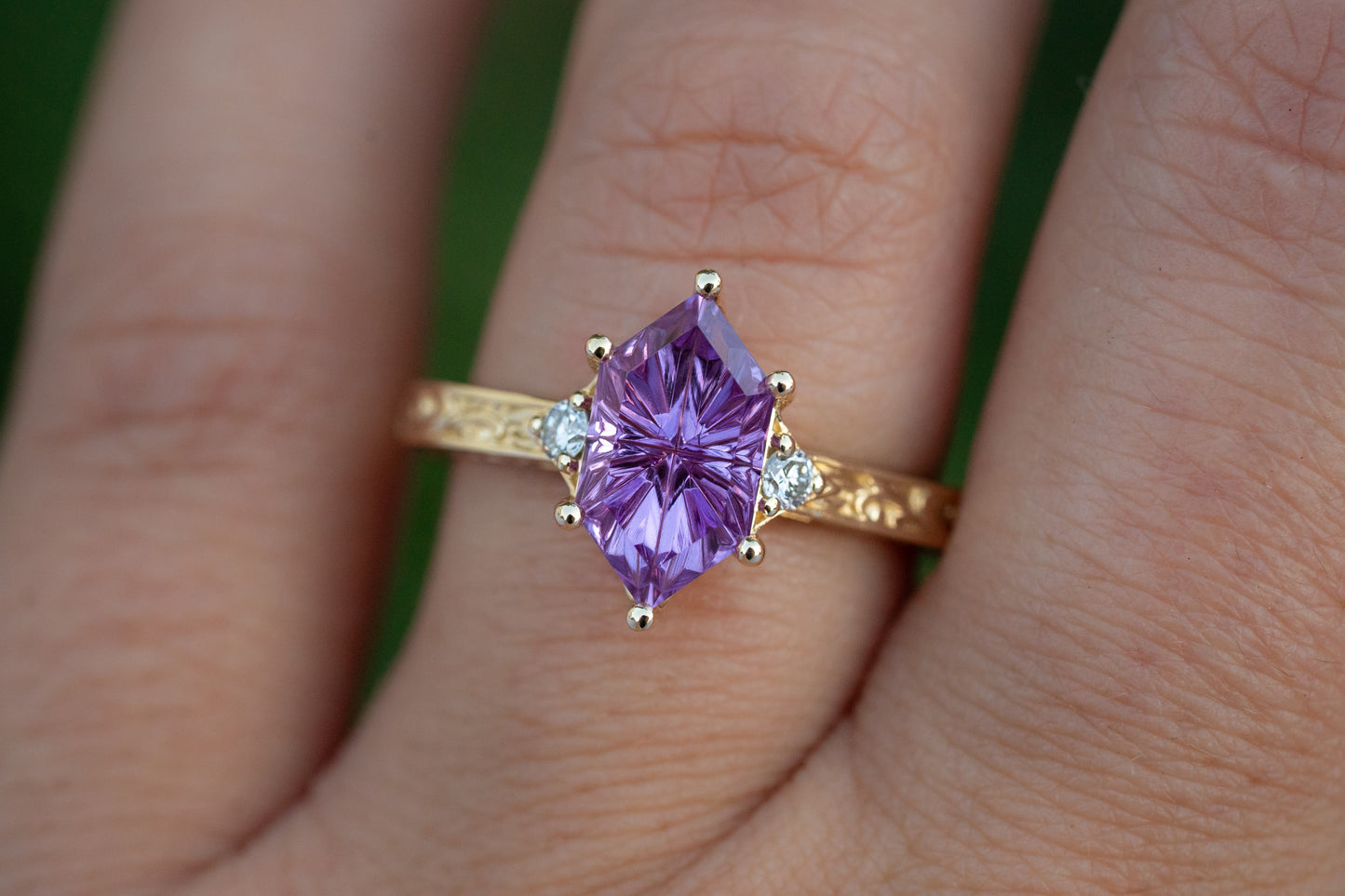 The Eowyn Ring with 2.18 Carat Purple Pink Lab Sapphire- Size 7