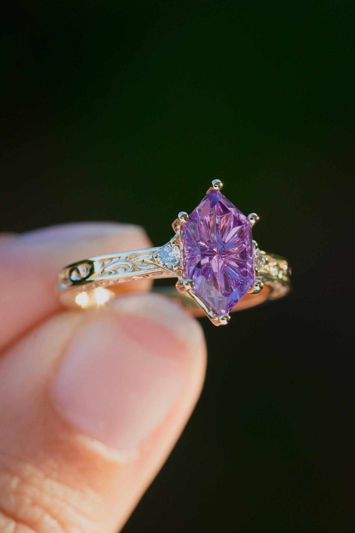 The Eowyn Ring with 2.18 Carat Purple Pink Lab Sapphire- Size 7