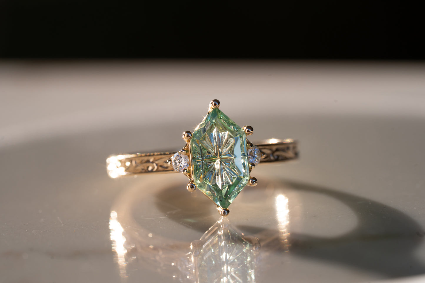 The Eowyn Ring with 2.26 Carat Pale Green Lab Sapphire- Size 7