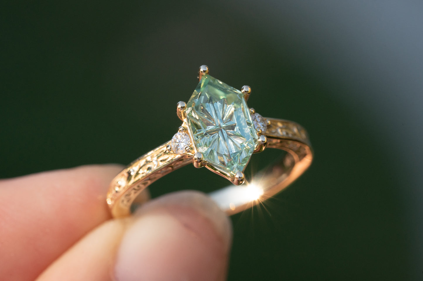 The Eowyn Ring with 2.26 Carat Pale Green Lab Sapphire- Size 7