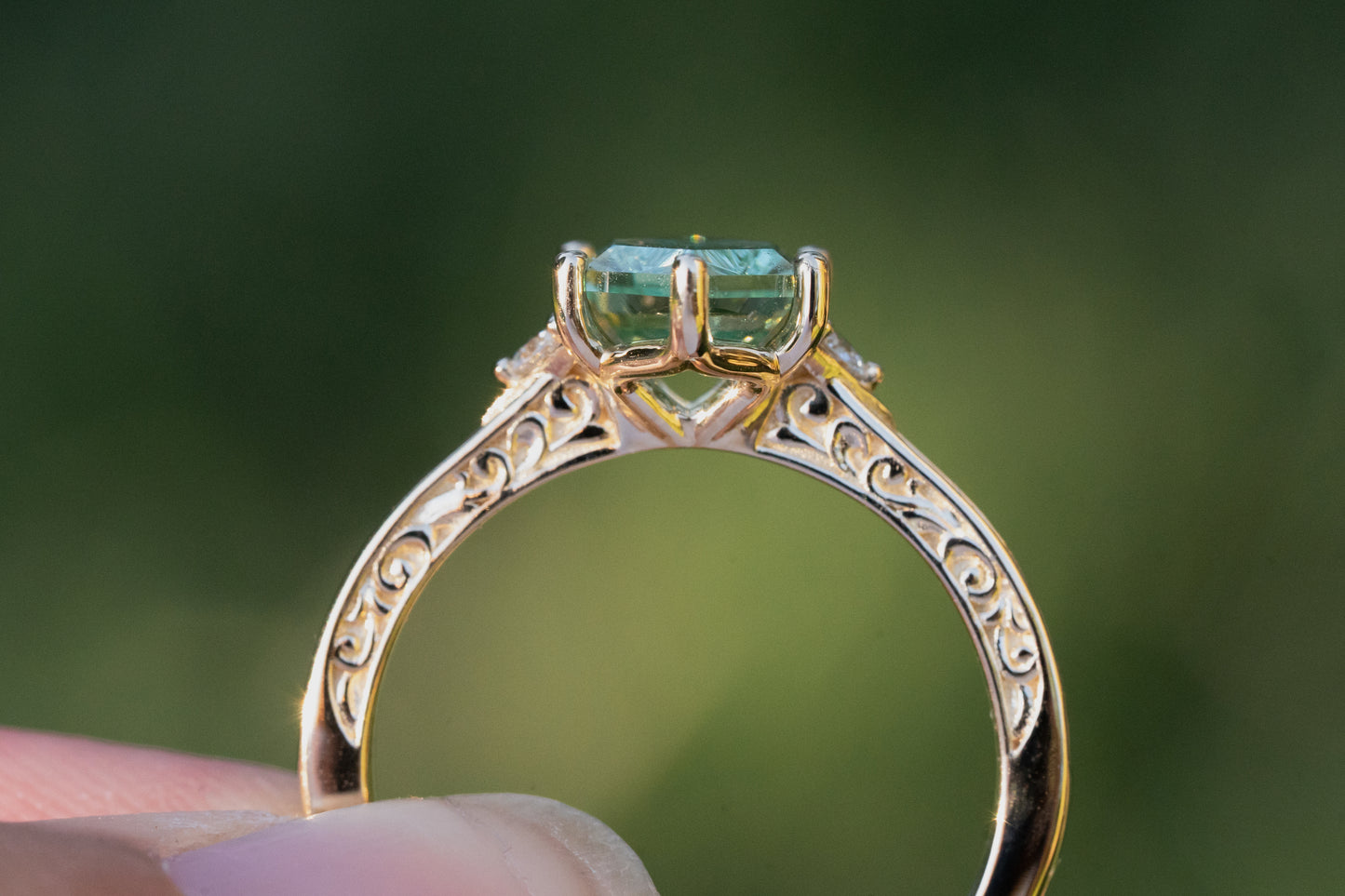 The Eowyn Ring with 2.26 Carat Pale Green Lab Sapphire- Size 7