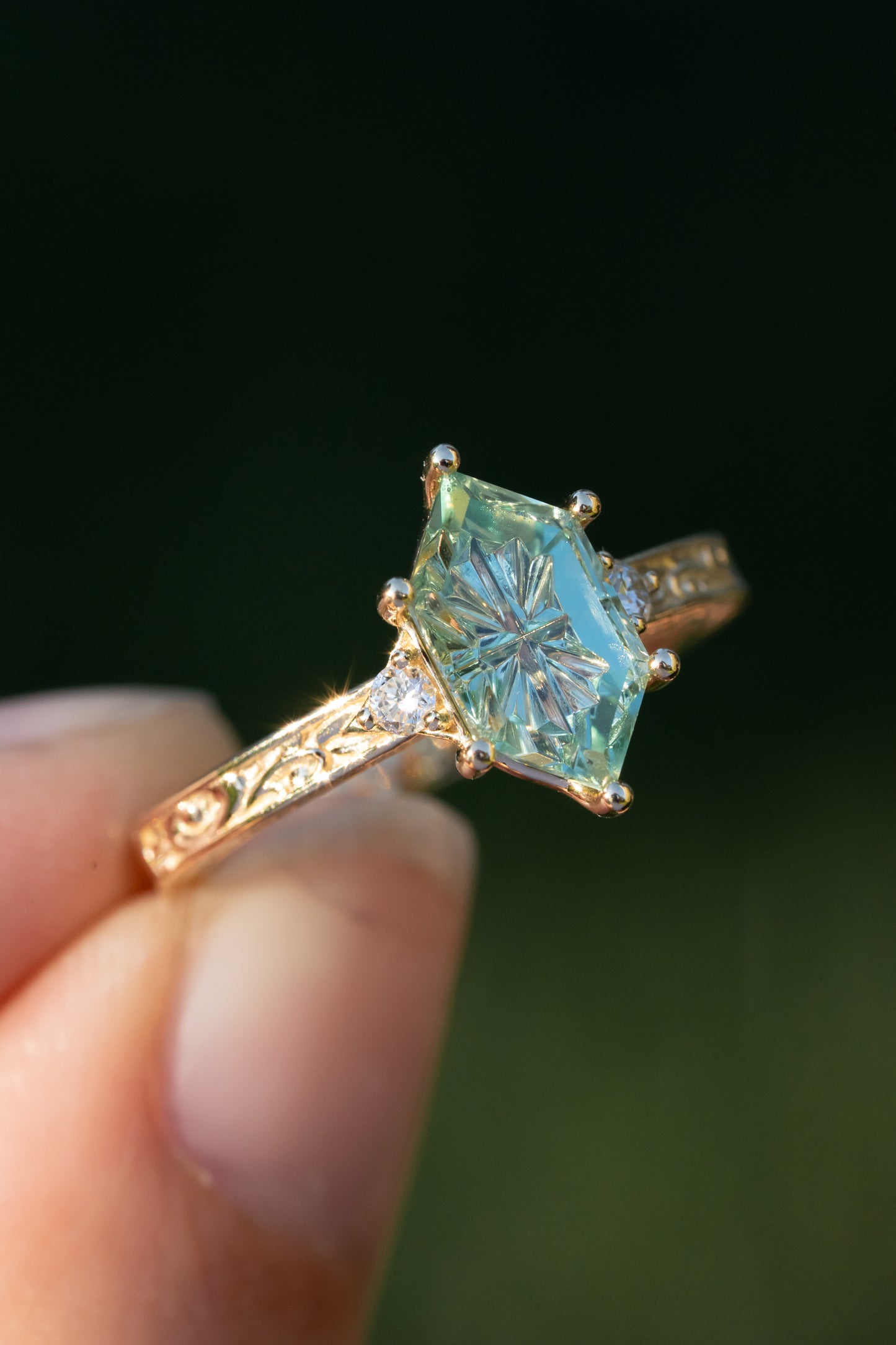 The Eowyn Ring with 2.26 Carat Pale Green Lab Sapphire- Size 7