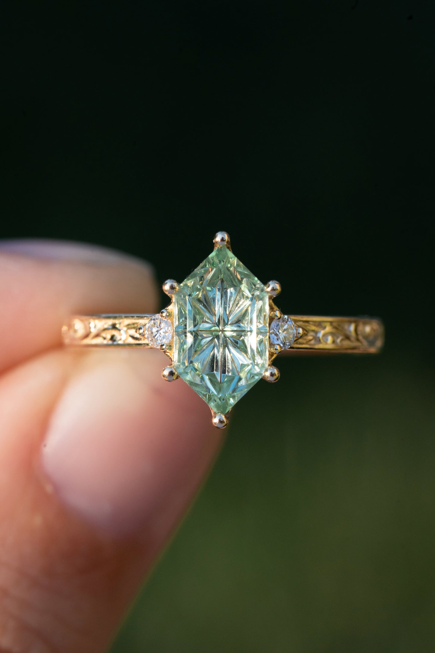 The Eowyn Ring with 2.26 Carat Pale Green Lab Sapphire- Size 7